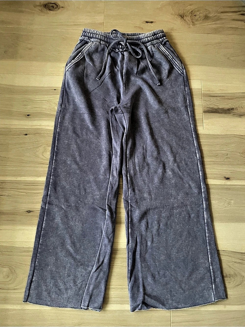 Zenana Acid Wash Fleece Palazzo Sweatpants Wide Leg Slate Blue Medium